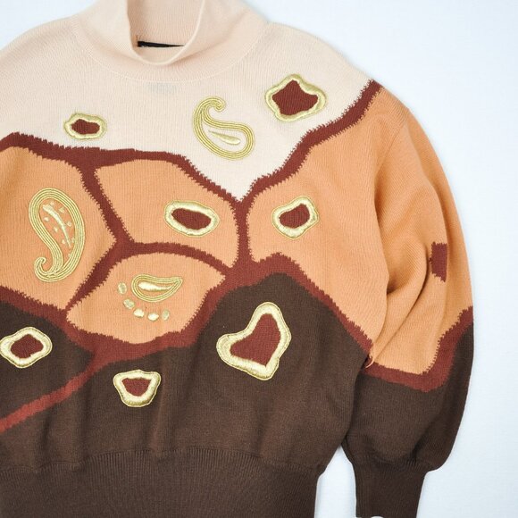 1980s Escada Abstract Wool Knit Sweater | Size L/XL - Picture 3 of 9